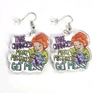 Dangle acrylic Ms Frizzle back to school teacher gift earrings get messy